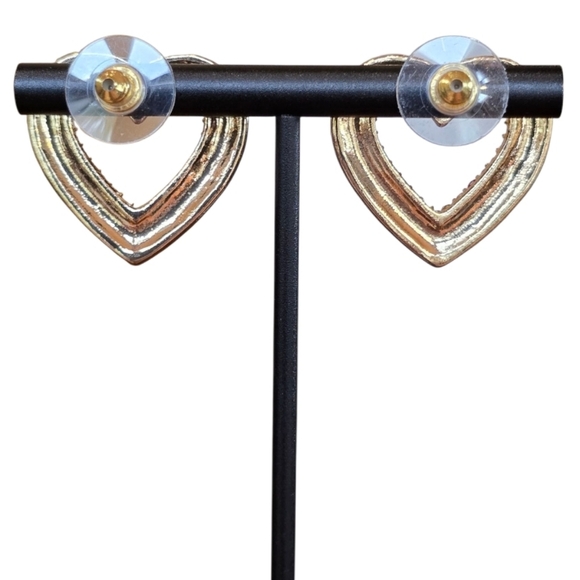 Red Rhinestone Goldtone Heart Earrings - Picture 3 of 5